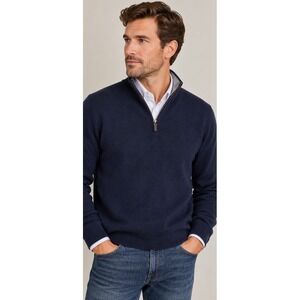 Alan Flusser 100% Cashmere Sweater Men's L Navy Blue Quarter Zip Quiet Luxury